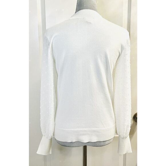 Vince Camuto Sweater Womens White Sm Clip Polka Dot Popcorn Long Sleeve Pullover - Picture 3 of 6